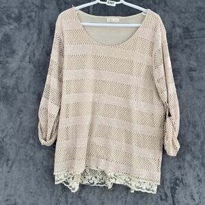 Indian Soul Xl Beige Crochet And Lace Tunic Cottagecore Boho Light Fairy